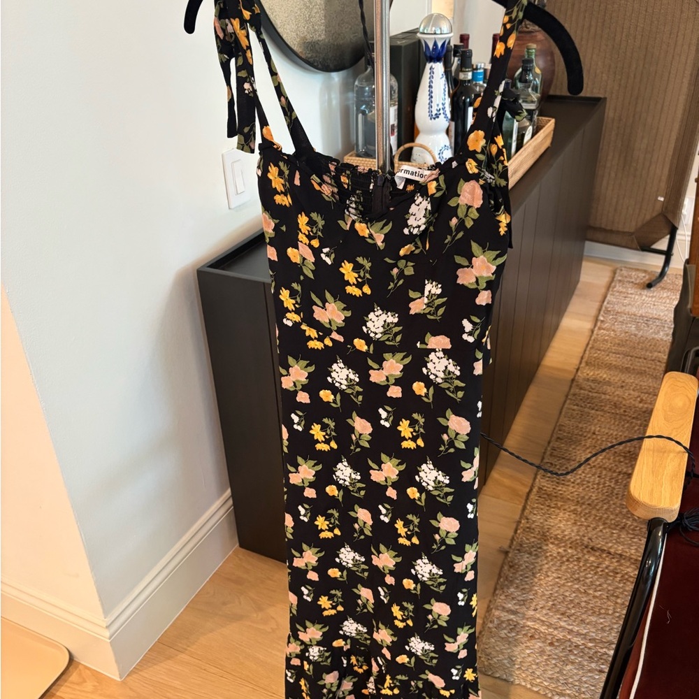 Reformation Navy Midi Dress with Yellow Floral Print - Picture 2 of 4
